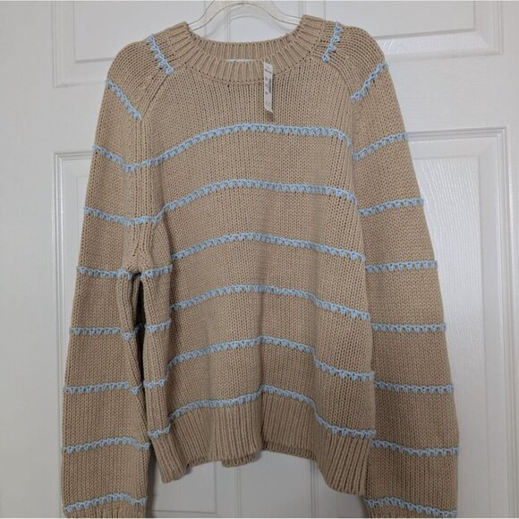 NEW Madewell Stripe Textured Cotton Crewneck Sweater Size XXL Beige Cozy NS655 - Picture 2 of 11